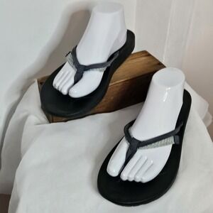 Teva Sandals Womens 10 Black Blue Azure 2 Strap Thong Flip Flops Summer Outdoors